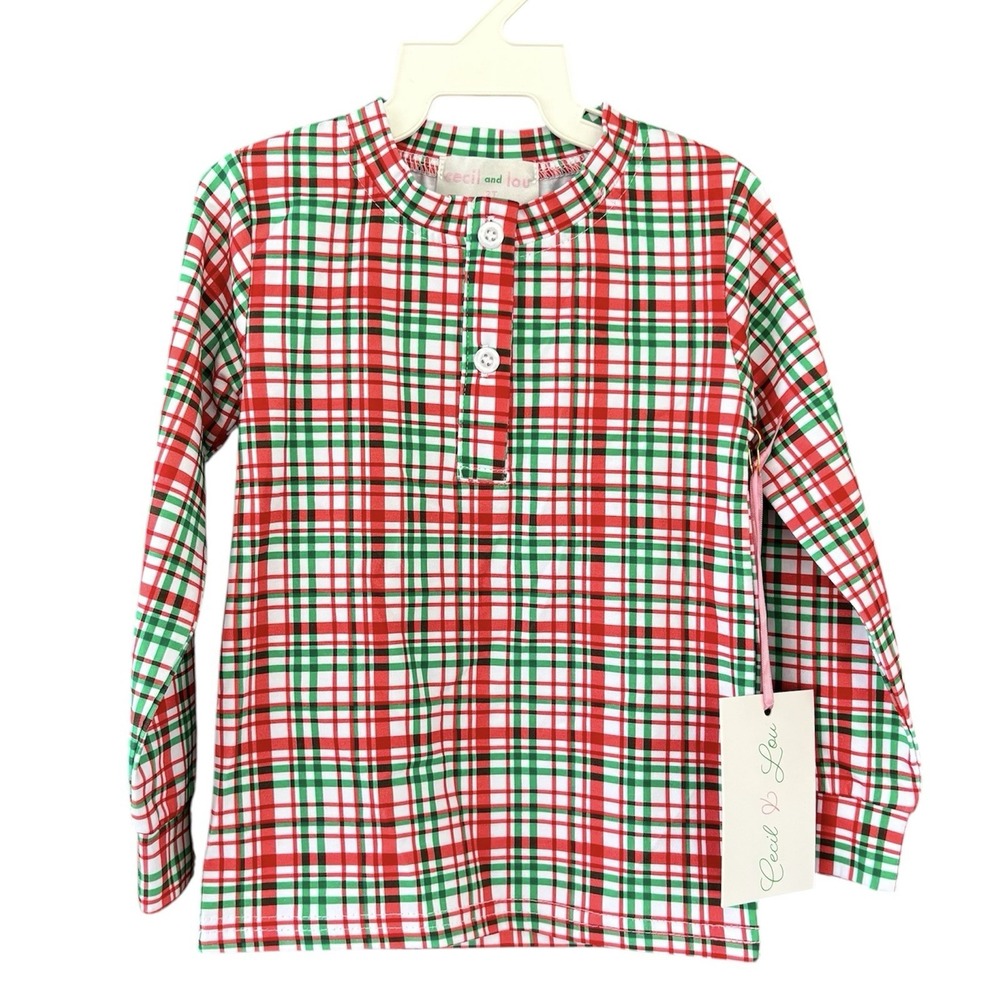 Cecil‎ and Lou Holiday Long Sleeve Shirt Toddler 2T Red Green White Plaid